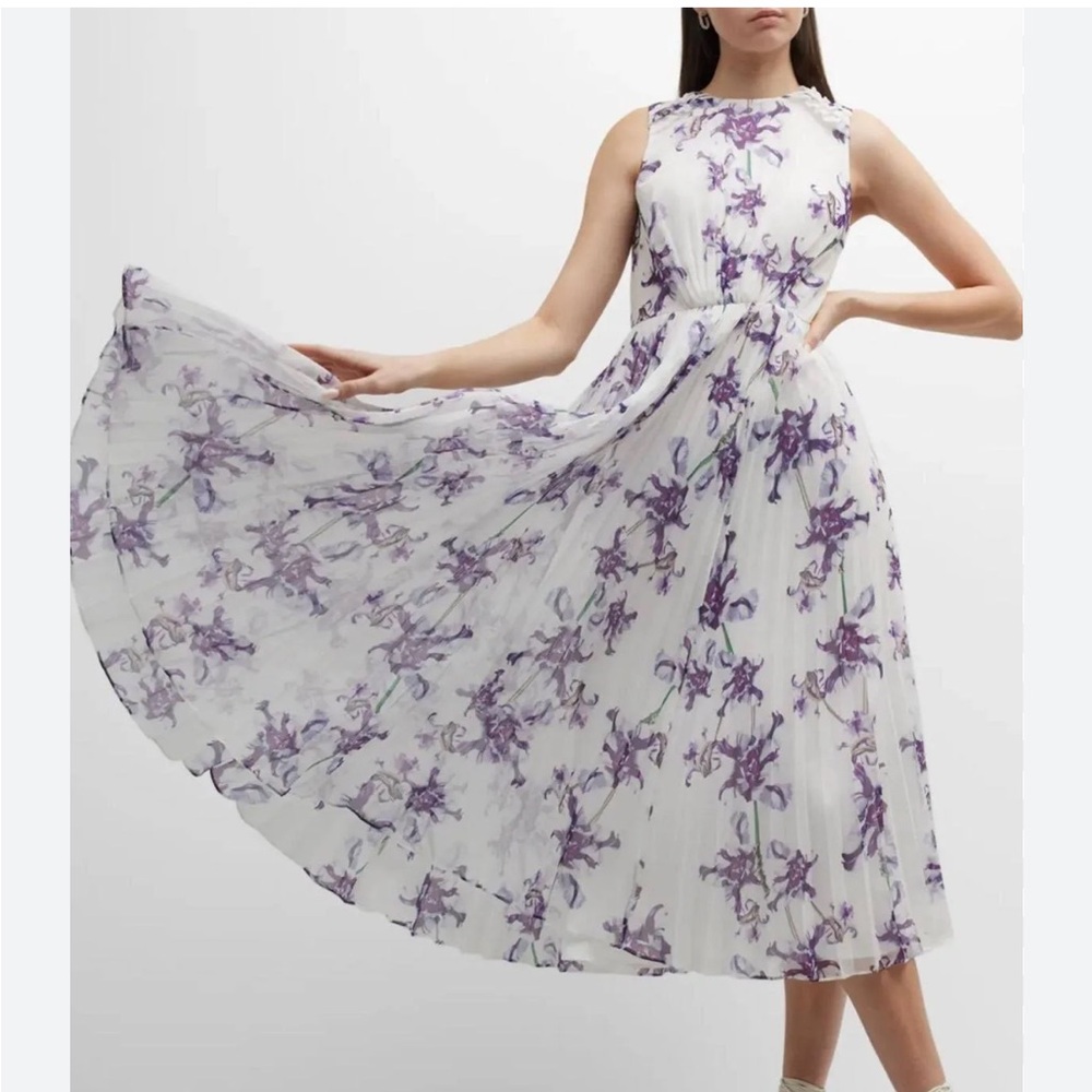 NWT Jason Wu Collection white and purple floral midi dress with accordion detail